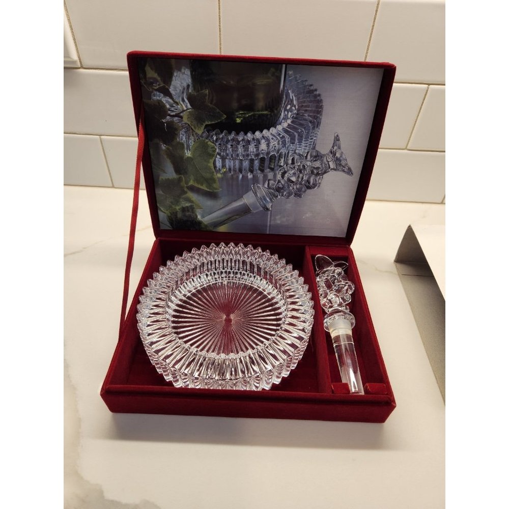 Mikasa Diamond Fire Wine Set Coaster & Bottle Stopper Crystal Gift Set